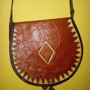 African Vintage Rugged leather bag purse with Long strap